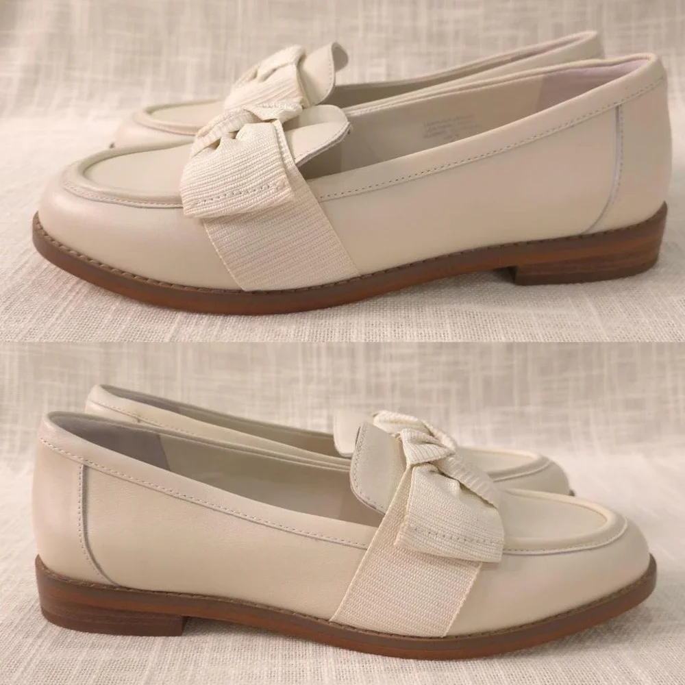 Quince Italian Leather Bow Penny Loafer - Bone/ Size 8 - Picture 5 of 9